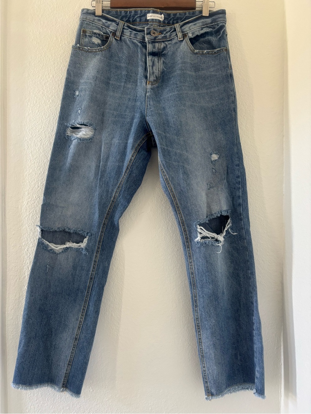 Avec Les Filles high rise Distressed Blue Denim Straight Jeans 29